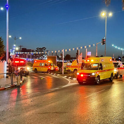Rockets continue to strike Israel, but are temporarily overshadowed by bleacher collapse at synagogue service that killed two and injured more than 160.