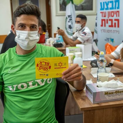 Israel’s soccer champions promote Covid booster.