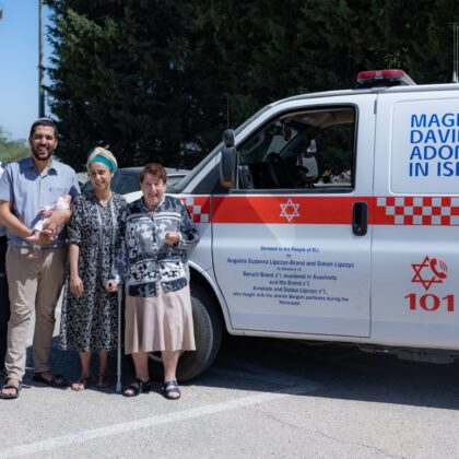 Holocaust survivors’ ambulance brings new Jew into the world.