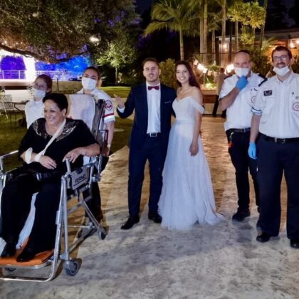Mom takes ambulance to son’s wedding.